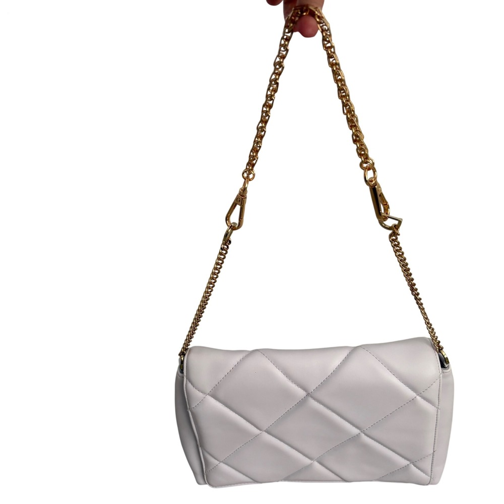 White Quilted Diamond Crossbody Bag Gold Chain Strap Shoulder Clutch Day Night